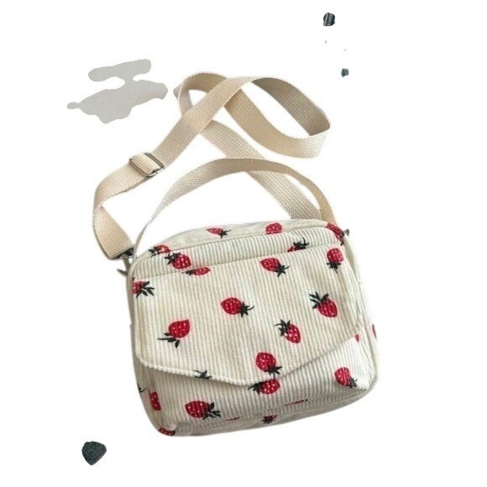 Strawberry Crossbody Bag Corduroy Shoulder Bag‎ Cute Purse Small Satchel